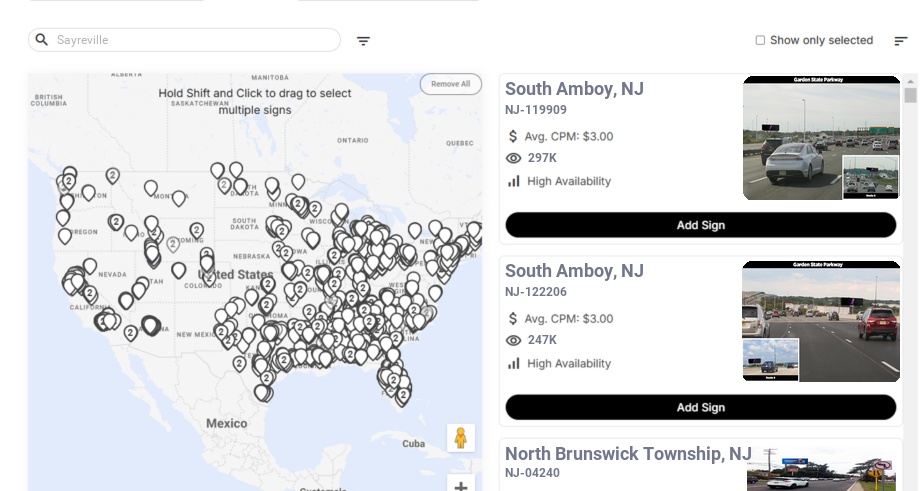Billboard advertising in Sayreville Nj, New Jersey - Choose your favorite location