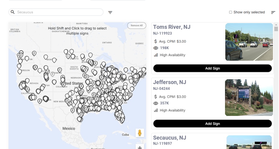 Billboard advertising in Secaucus Nj, New Jersey - Choose your favorite location