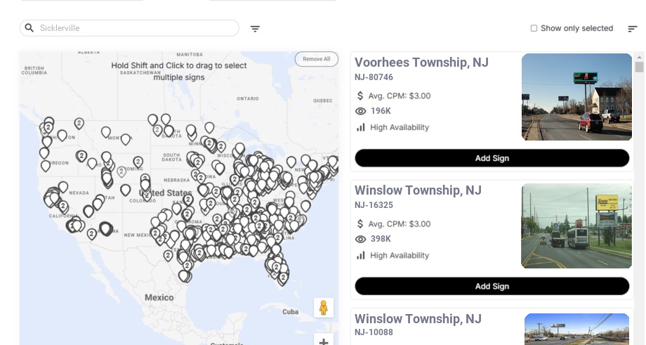 Billboard advertising in Sicklerville Nj, New Jersey - Choose your favorite location