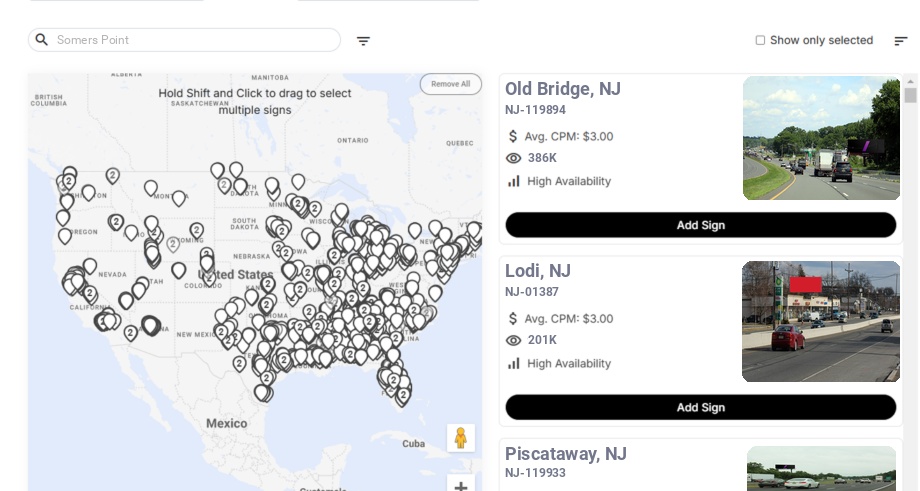 Billboard advertising in Somers Point Nj, New Jersey - Choose your favorite location