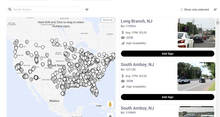 Billboard advertising in South Amboy Nj, New Jersey - Choose your favorite location