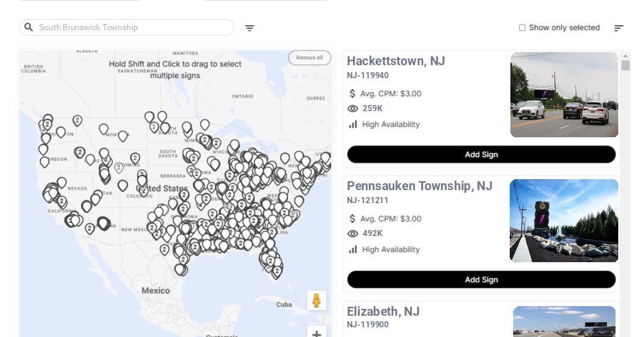 Billboard advertising in South Brunswick Township Nj, New Jersey - Choose your favorite location