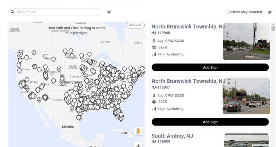 Billboard advertising in South River Nj, New Jersey - Choose your favorite location