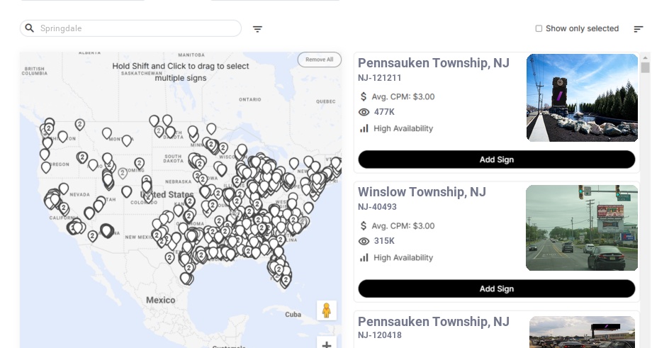 Billboard advertising in Springdale Nj, New Jersey - Choose your favorite location
