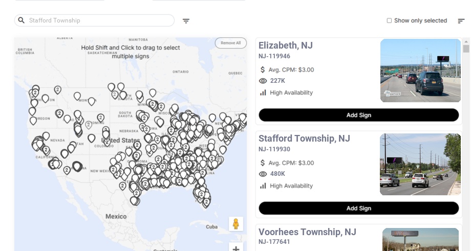 Billboard advertising in Stafford Township, New Jersey - Choose your favorite location