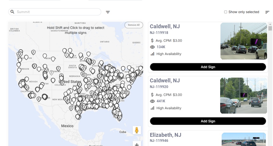 Billboard advertising in Summit Nj, New Jersey - Choose your favorite location