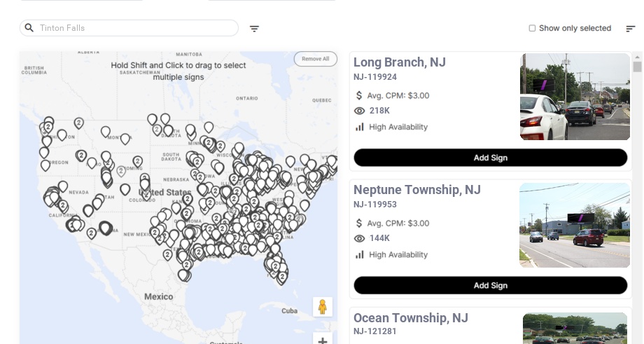 Billboard advertising in Tinton Falls Nj, New Jersey - Choose your favorite location