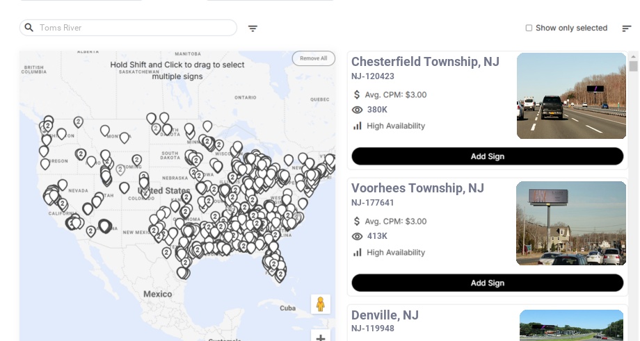 Billboard advertising in Toms River, New Jersey - Choose your favorite location