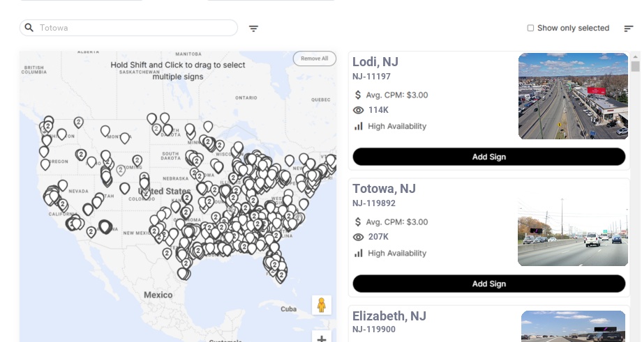 Billboard advertising in Totowa Nj, New Jersey - Choose your favorite location
