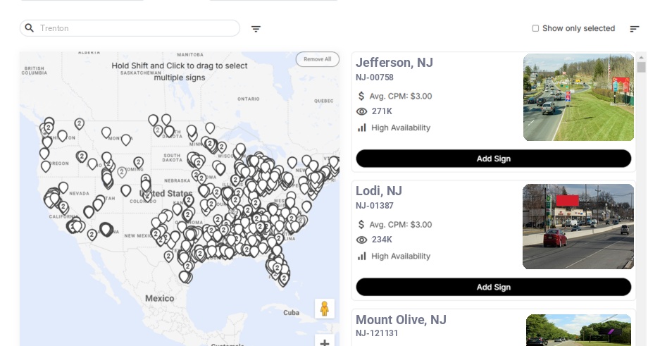 Billboard advertising in Trenton Nj, New Jersey - Choose your favorite location