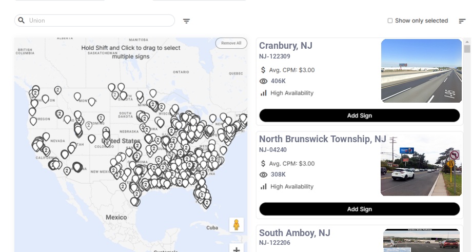 Billboard advertising in Union Nj, New Jersey - Choose your favorite location
