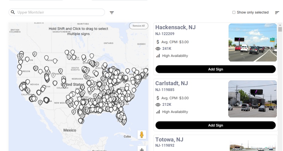 Billboard advertising in Upper Montclair Nj, New Jersey - Choose your favorite location
