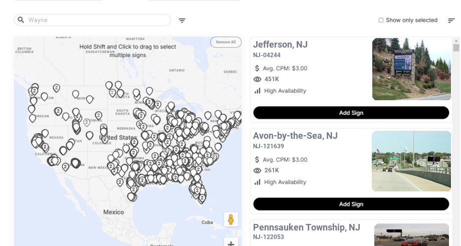 Billboard advertising in Wayne, New Jersey - Choose your favorite location