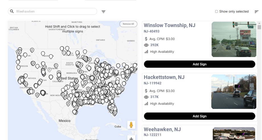 Billboard advertising in Weehawken, New Jersey - Choose your favorite location