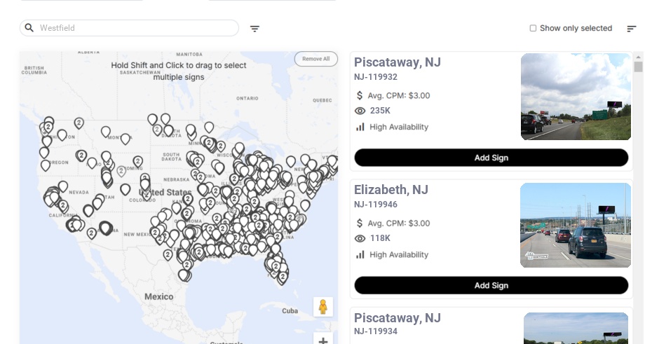 Billboard advertising in Westfield Nj, New Jersey - Choose your favorite location