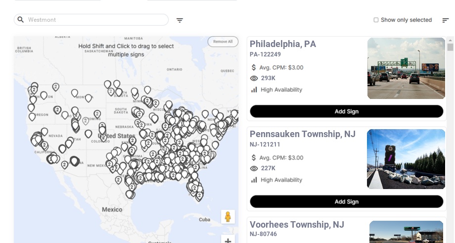 Billboard advertising in Westmont Nj, New Jersey - Choose your favorite location