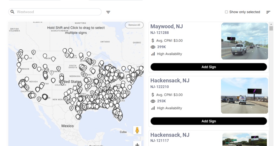 Billboard advertising in Westwood Nj, New Jersey - Choose your favorite location