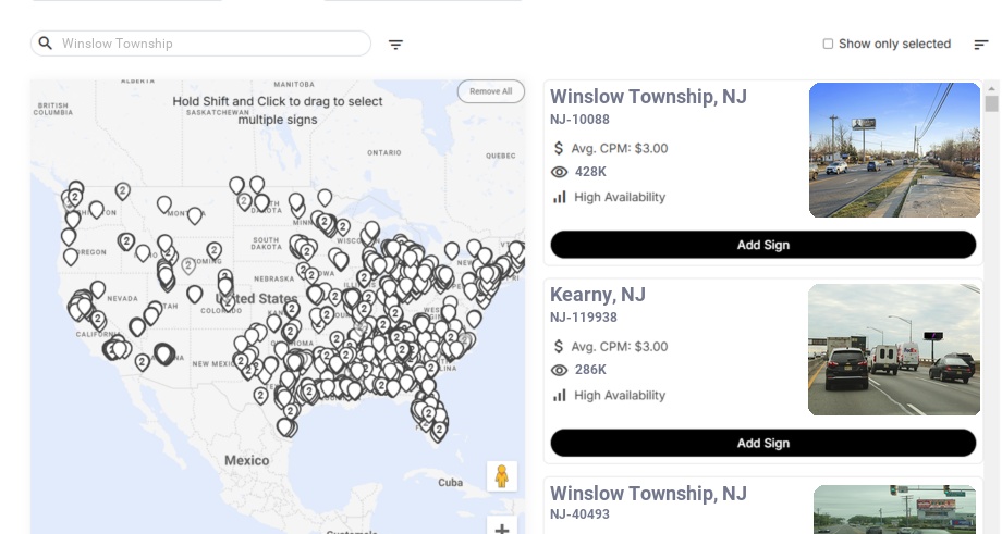 Billboard advertising in Winslow Township, New Jersey - Choose your favorite location