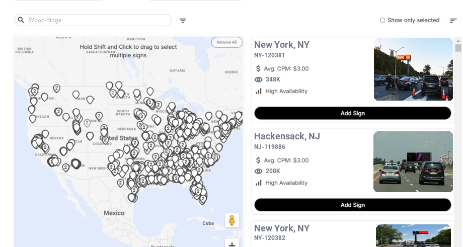 Billboard advertising in Wood Ridge Nj, New Jersey - Choose your favorite location