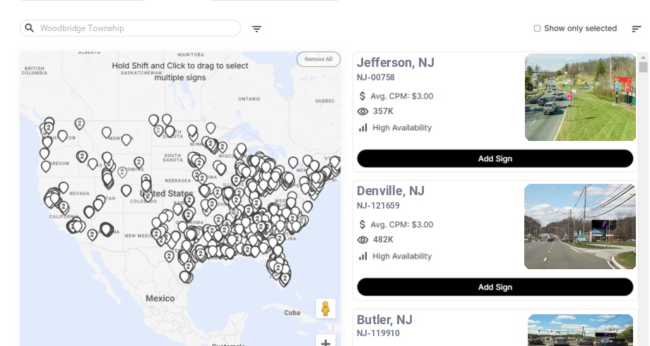 Billboard advertising in Woodbridge Township Nj, New Jersey - Choose your favorite location