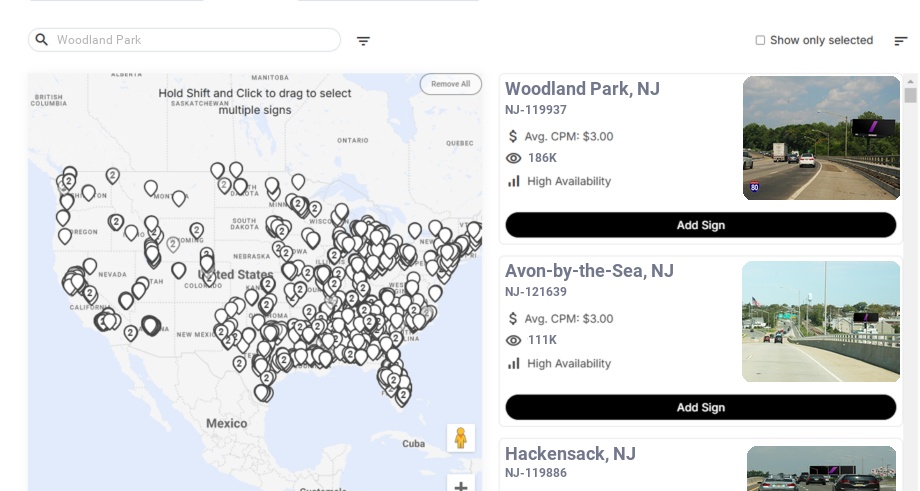 Billboard advertising in Woodland Park, New Jersey - Choose your favorite location