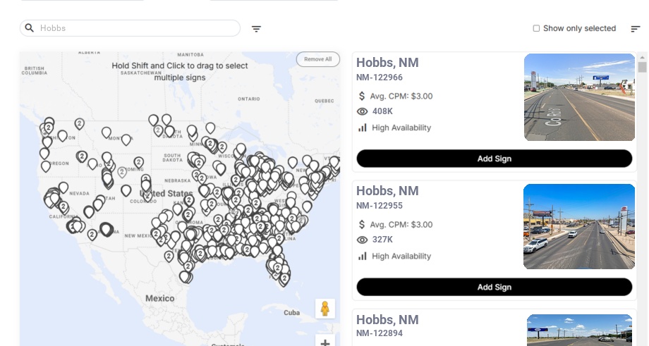 Billboard advertising in Hobbs, New Mexico - Choose your favorite location