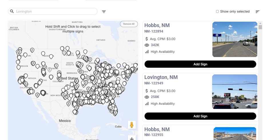 Billboard advertising in Lovington Nm, New Mexico - Choose your favorite location
