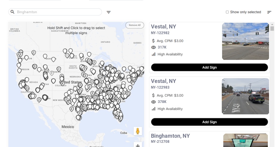 Billboard advertising in Binghamton Ny, New York - Choose your favorite location