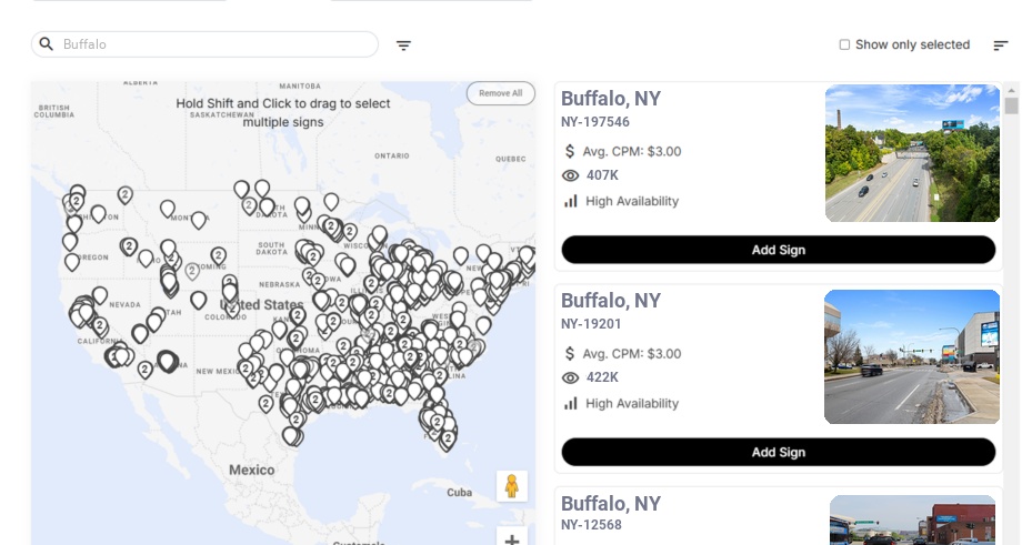 Billboard advertising in Buffalo, New York - Choose your favorite location