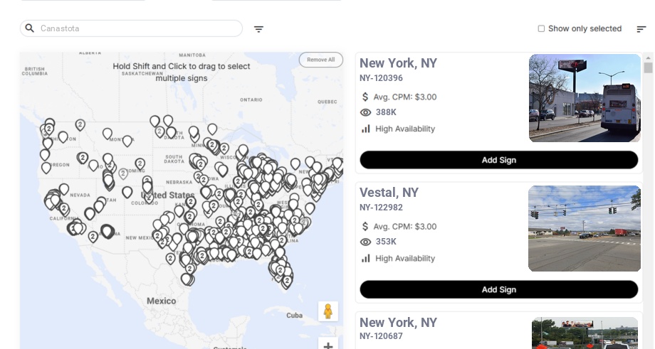 Billboard advertising in Canastota Ny, New York - Choose your favorite location