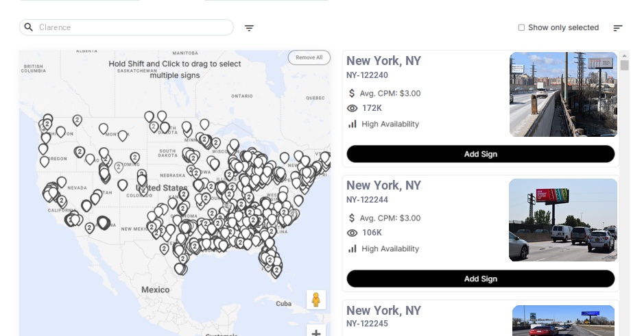 Billboard advertising in Clarence Ny, New York - Choose your favorite location