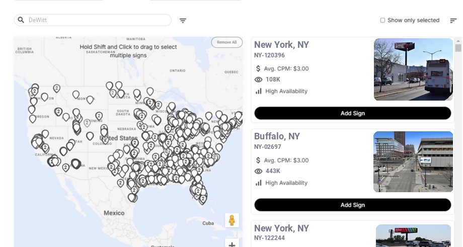 Billboard advertising in Dewitt Ny, New York - Choose your favorite location