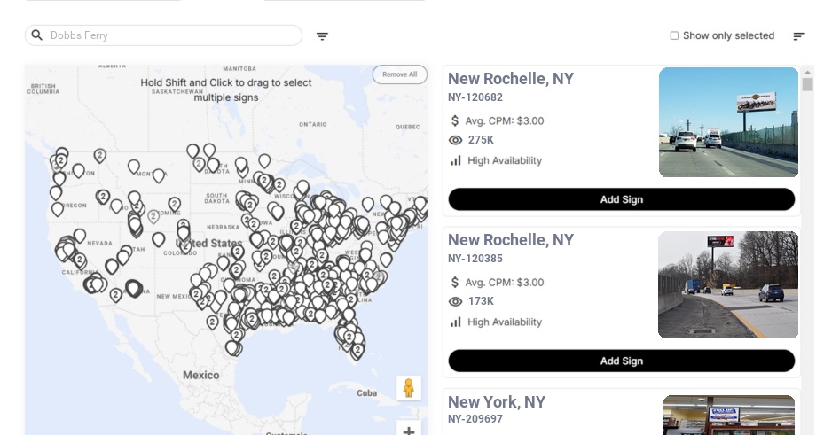 Billboard advertising in Dobbs Ferry Ny, New York - Choose your favorite location