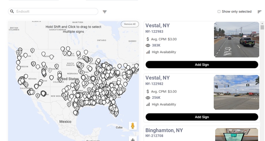 Billboard advertising in Endicott Ny, New York - Choose your favorite location