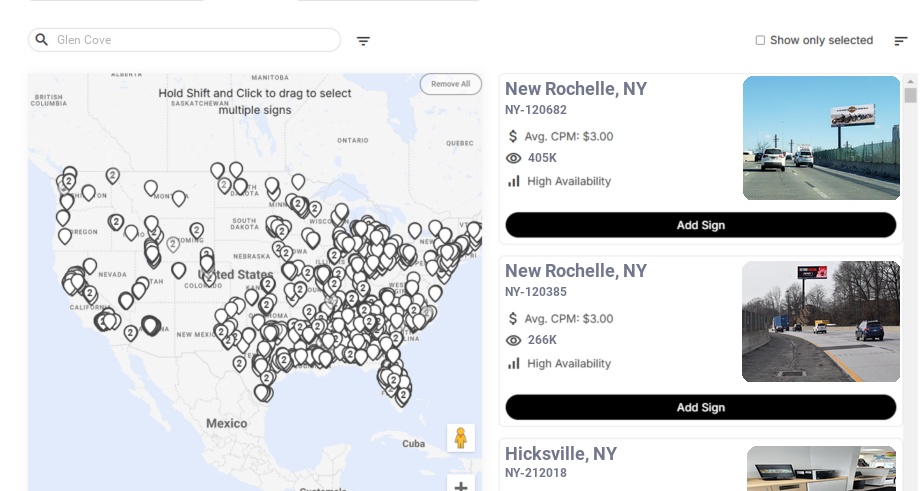 Billboard advertising in Glen Cove Ny, New York - Choose your favorite location