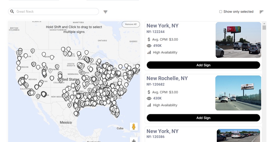 Billboard advertising in Great Neck Ny, New York - Choose your favorite location