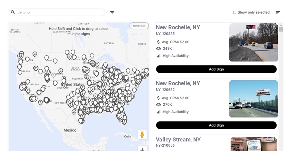 Billboard advertising in Jericho Ny, New York - Choose your favorite location
