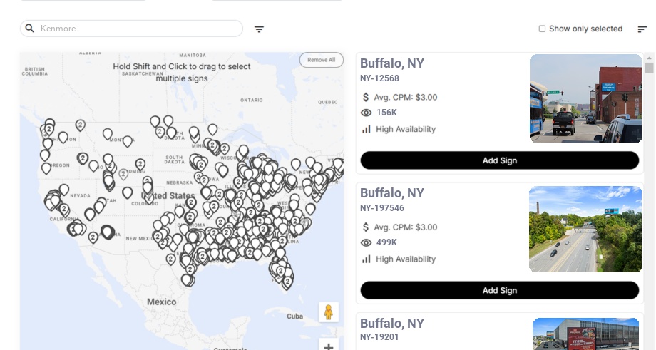 Billboard advertising in Kenmore Ny, New York - Choose your favorite location