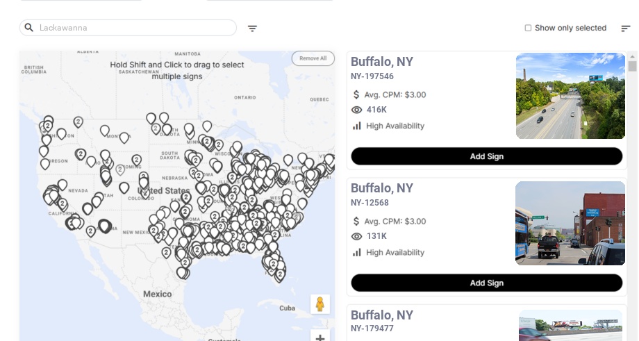 Billboard advertising in Lackawanna Ny, New York - Choose your favorite location