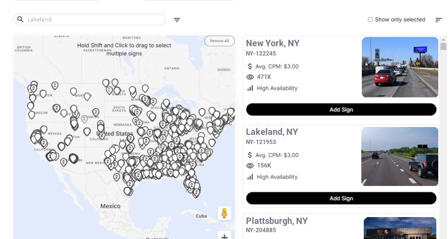Billboard advertising in Lakeland Ny, New York - Choose your favorite location