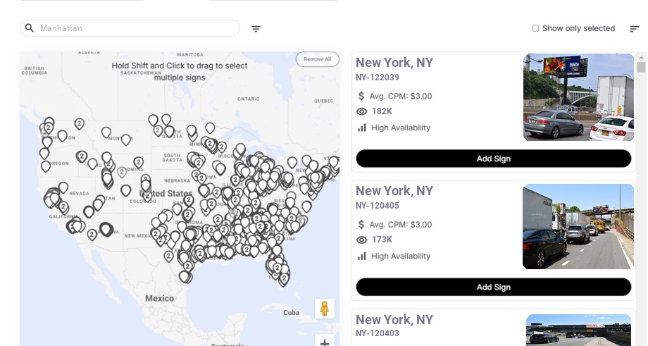 Billboard advertising in Manhattan Ny, New York - Choose your favorite location