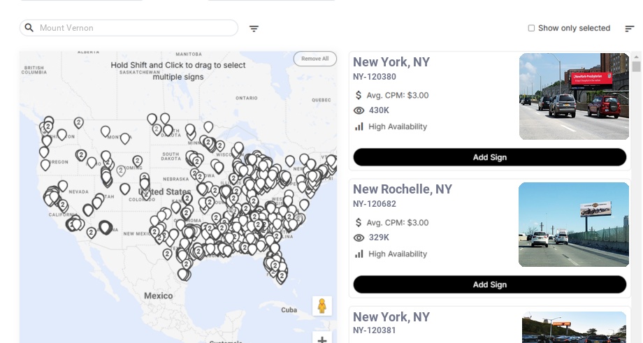Billboard advertising in Mount Vernon Ny, New York - Choose your favorite location