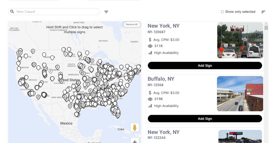 Billboard advertising in New Cassel Ny, New York - Choose your favorite location