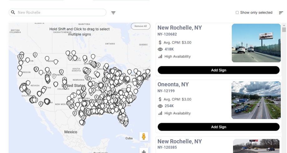 Billboard advertising in New Rochelle Ny, New York - Choose your favorite location