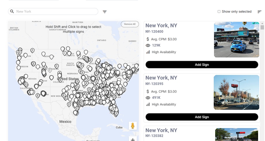 Billboard advertising in New York Ny, New York - Choose your favorite location