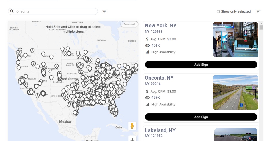 Billboard advertising in Oneonta Ny, New York - Choose your favorite location