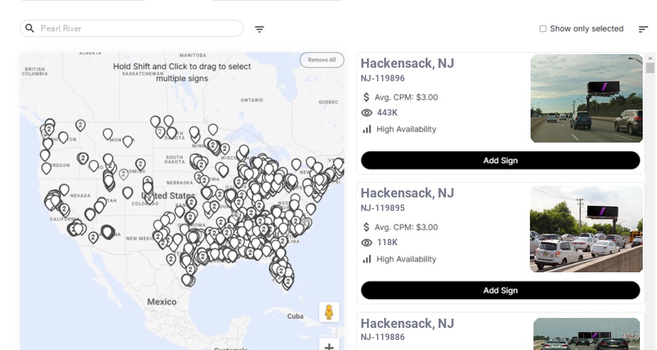 Billboard advertising in Pearl River Ny, New York - Choose your favorite location