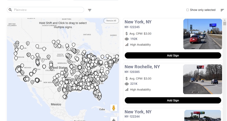 Billboard advertising in Plainview Ny, New York - Choose your favorite location