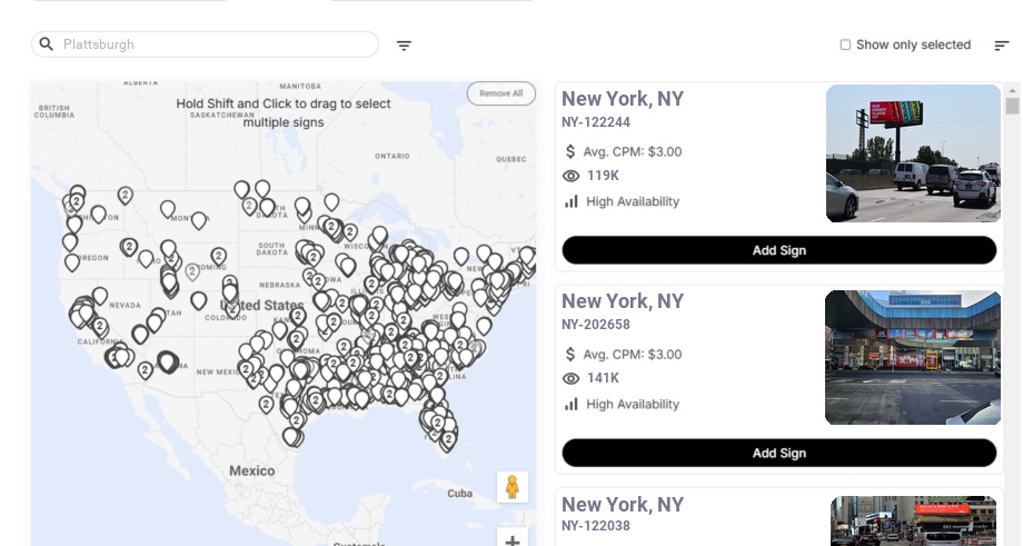 Billboard advertising in Plattsburgh Ny, New York - Choose your favorite location