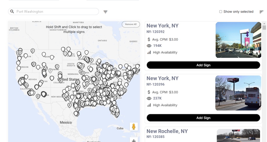 Billboard advertising in Port Washington Ny, New York - Choose your favorite location